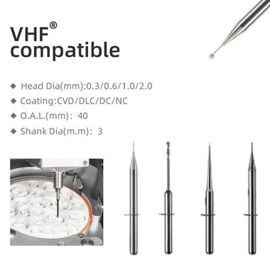 {{0}}.3/0.6/1.0/2.0mm Freză dentară din zirconiu pentru VHF K5 / R5 / S1 / S2